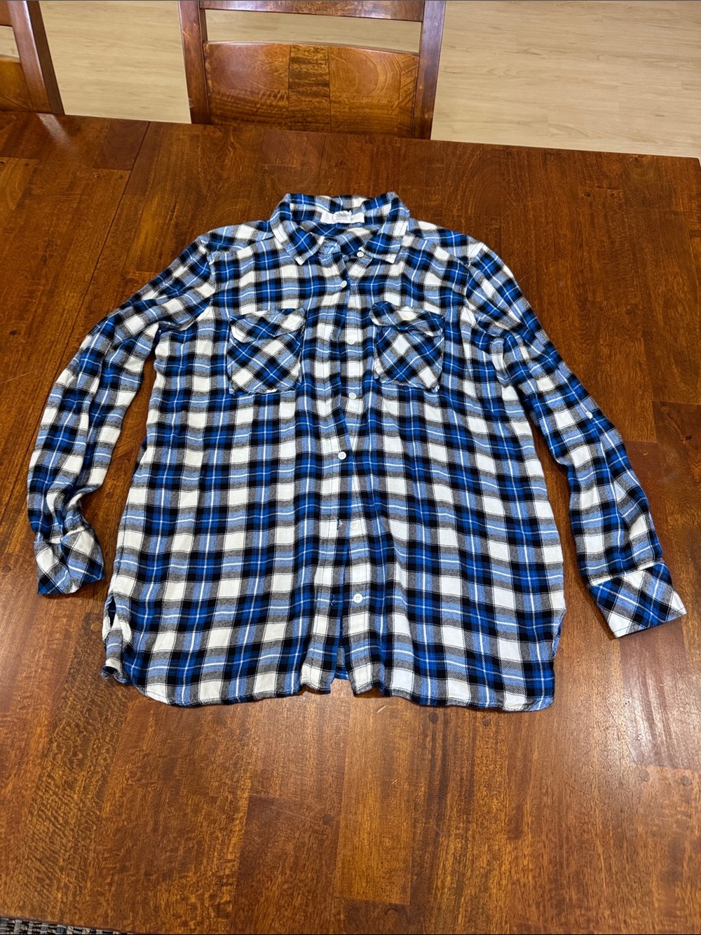 Workshop Republic Clothing Blue and White Plaid Flannel Button-Up Shirt